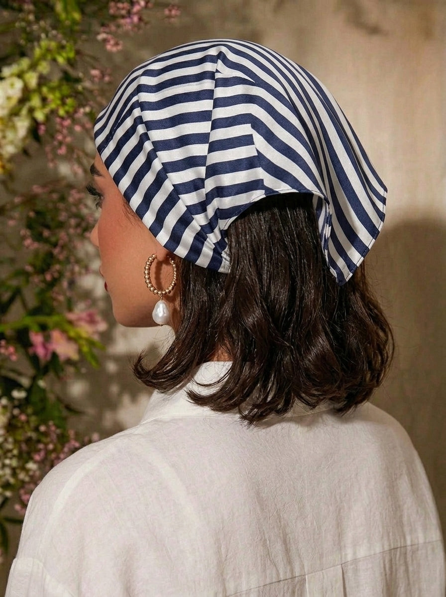 French Striped Hair Bandana Headband – Elastic Silk Satin Hair Wrap Kerchief