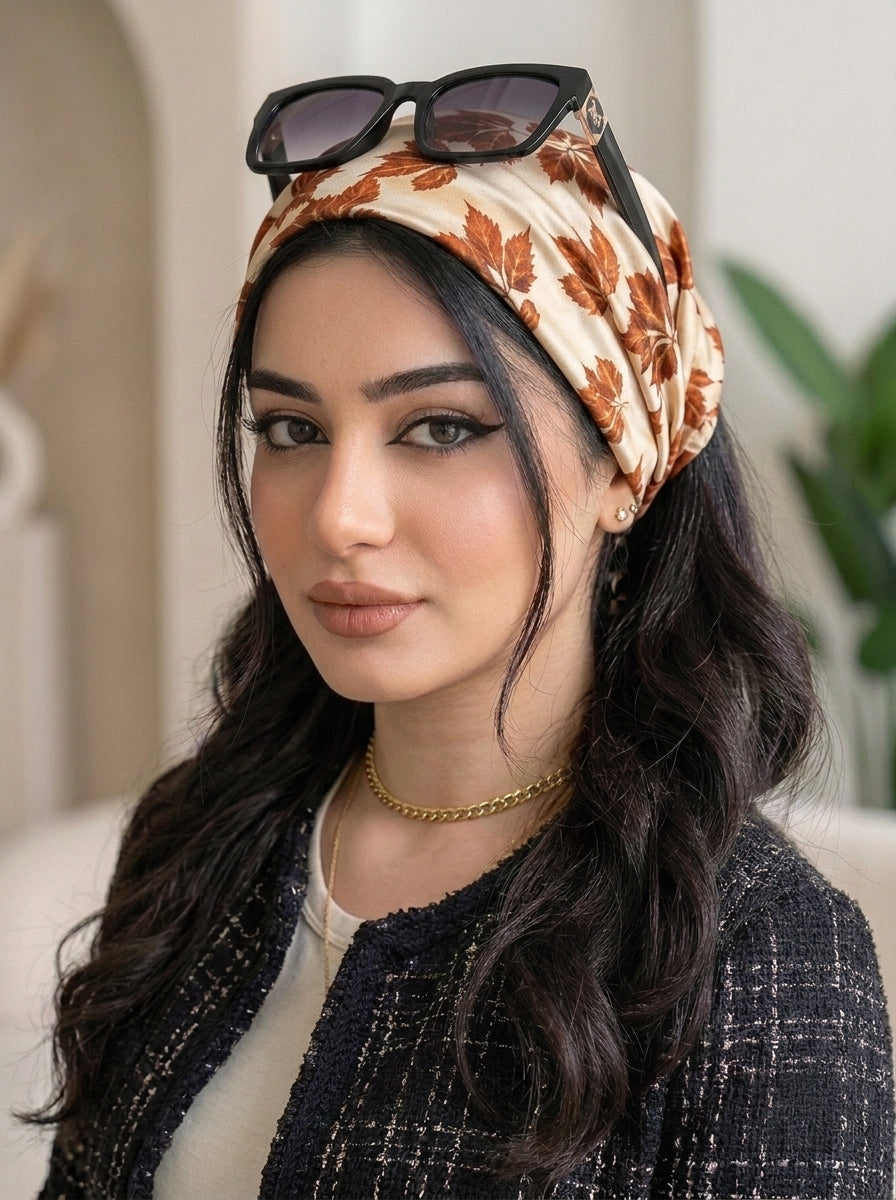Vintage Brown Elastic Hair Bandana – Boho Elastic Headband & Head Wrap