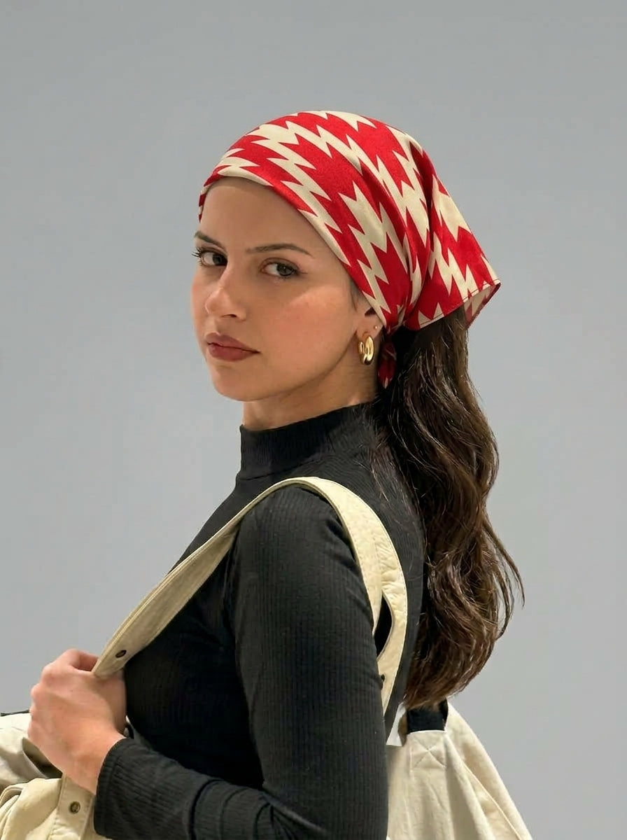 Zigzag Red Chevron Hair Bandana Headband – Stretch Hair Wrap Kerchief
