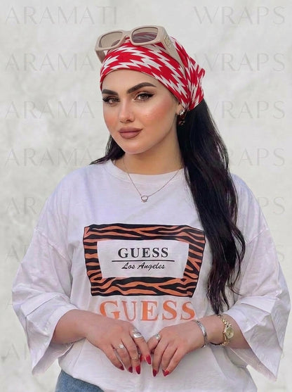 Zigzag Red Chevron Hair Bandana Headband – Stretch Hair Wrap Kerchief