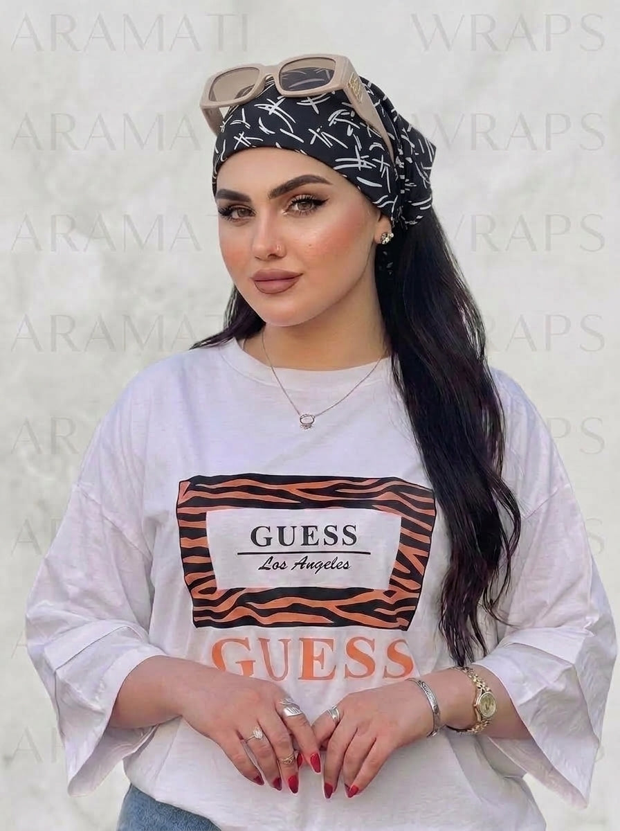 Black Abstract Hair Bandana Headband – Elastic Hair Wrap Kerchief
