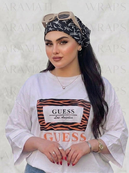 Black Abstract Hair Bandana Headband – Elastic Hair Wrap Kerchief