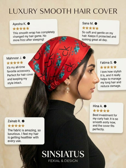 Bold Red Calvin Klein Style Hair Bandana Headband – Elastic Hair Wrap Kerchief