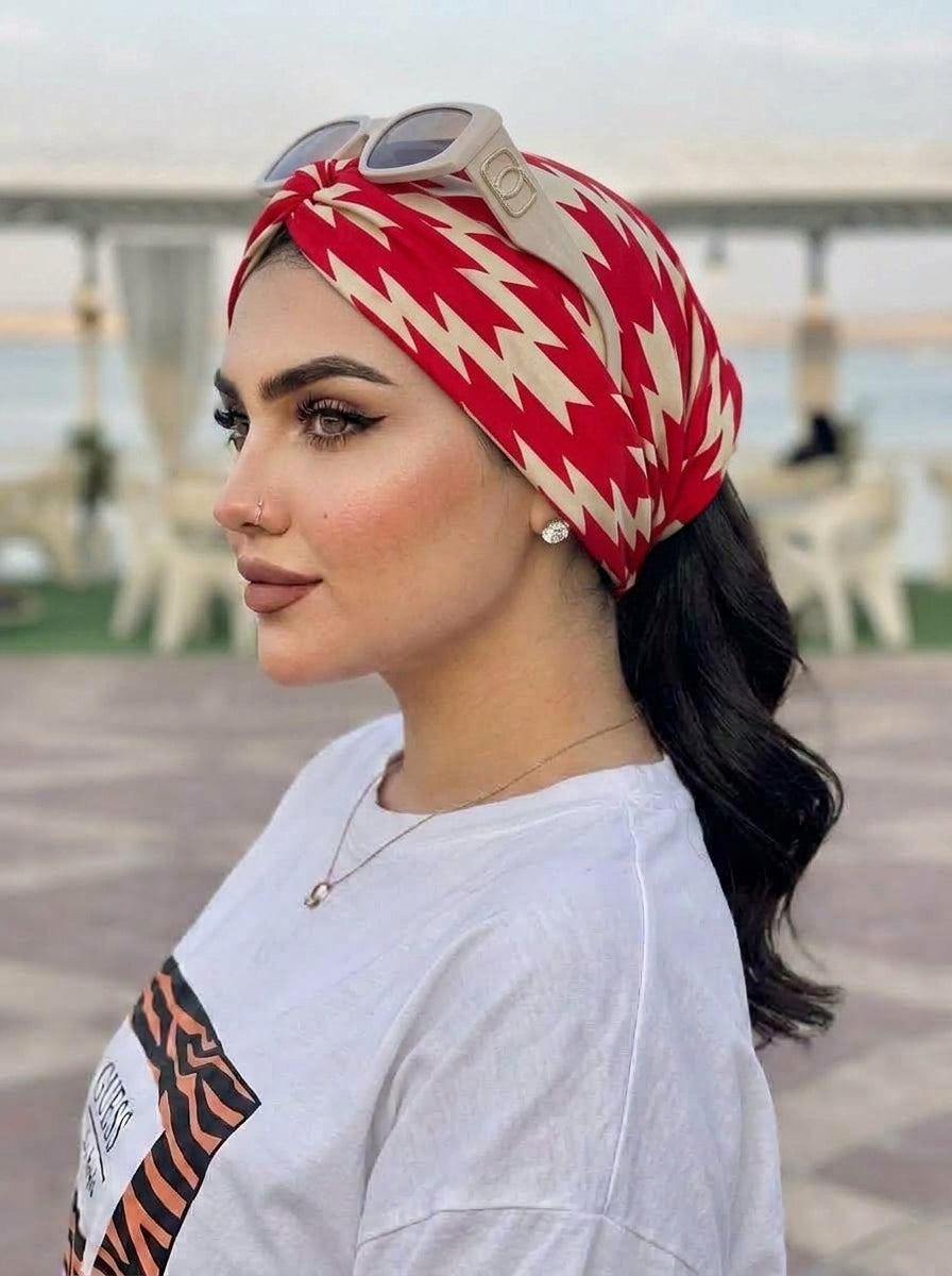 Zigzag Red Chevron Hair Bandana Headband – Stretch Hair Wrap Kerchief