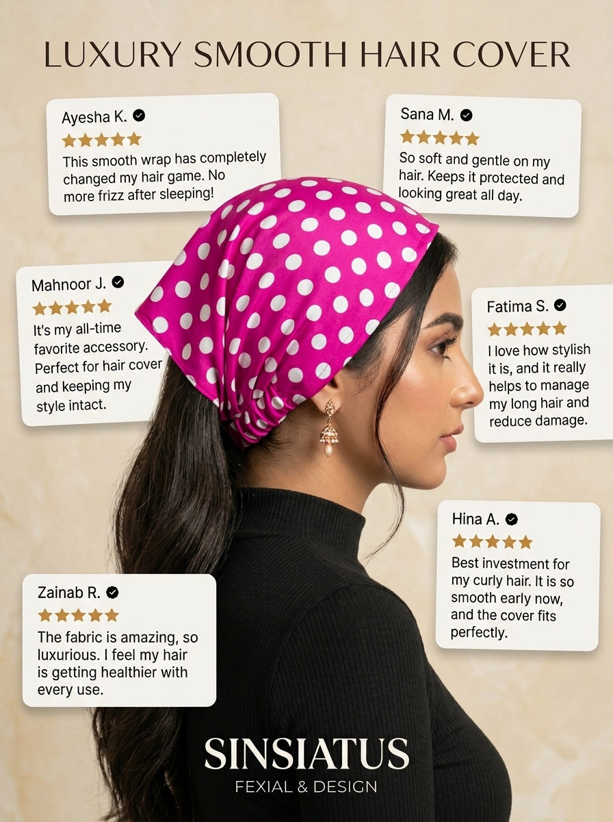 Fuchsia Polka Dot Hair Bandana Headband – Elastic Hair Wrap Kerchief