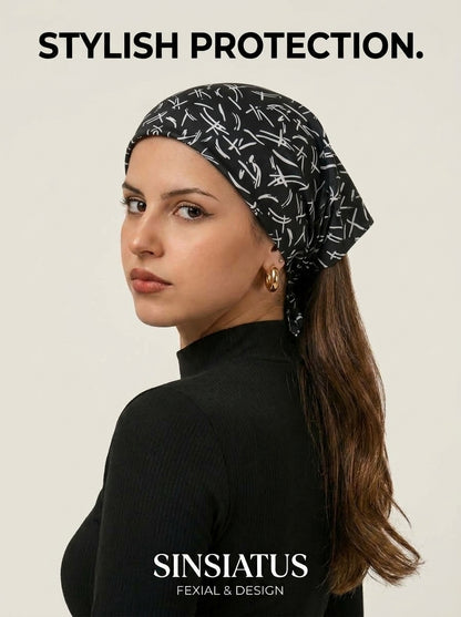 Black Abstract Hair Bandana Headband – Elastic Hair Wrap Kerchief