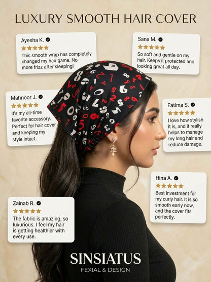 Black & Red Numeric Print Elastic Bandana Wrap | Stylish Anti-Frizz Hair Cover