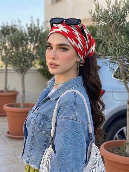 Zigzag Red Chevron Hair Bandana Headband – Stretch Hair Wrap Kerchief