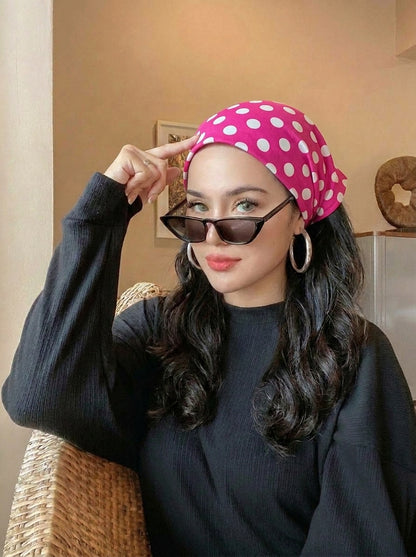 Fuchsia Polka Dot Hair Bandana Headband – Elastic Hair Wrap Kerchief