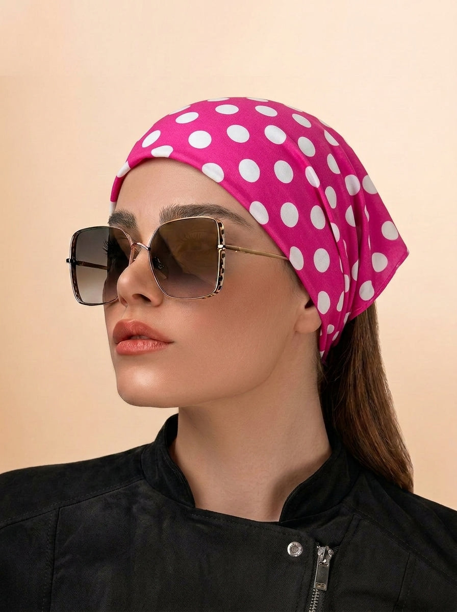 Fuchsia Polka Dot Hair Bandana Headband – Elastic Hair Wrap Kerchief