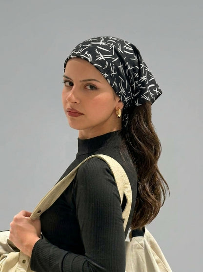 Black Abstract Hair Bandana Headband – Elastic Hair Wrap Kerchief