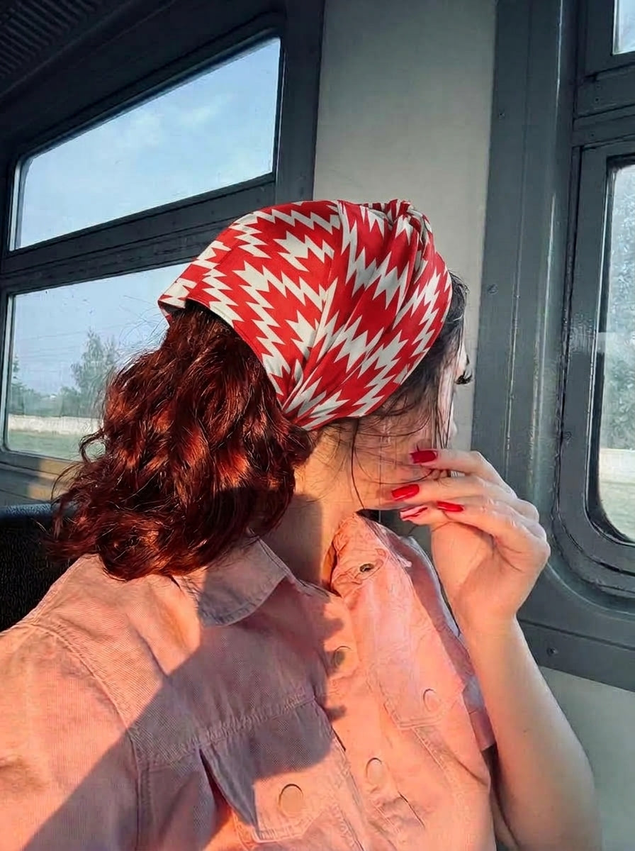 Zigzag Red Chevron Hair Bandana Headband – Stretch Hair Wrap Kerchief