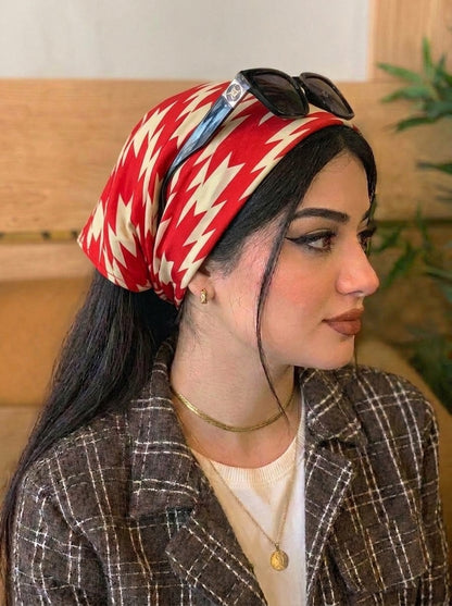 Zigzag Red Chevron Hair Bandana Headband – Stretch Hair Wrap Kerchief