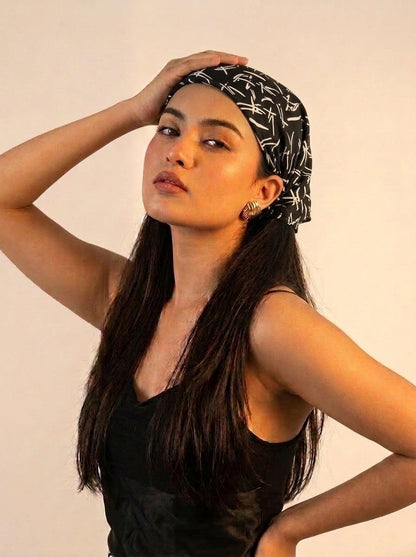 Black Abstract Hair Bandana Headband – Elastic Hair Wrap Kerchief