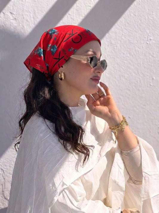 Bold Red Calvin Klein Style Hair Bandana Headband – Elastic Hair Wrap Kerchief
