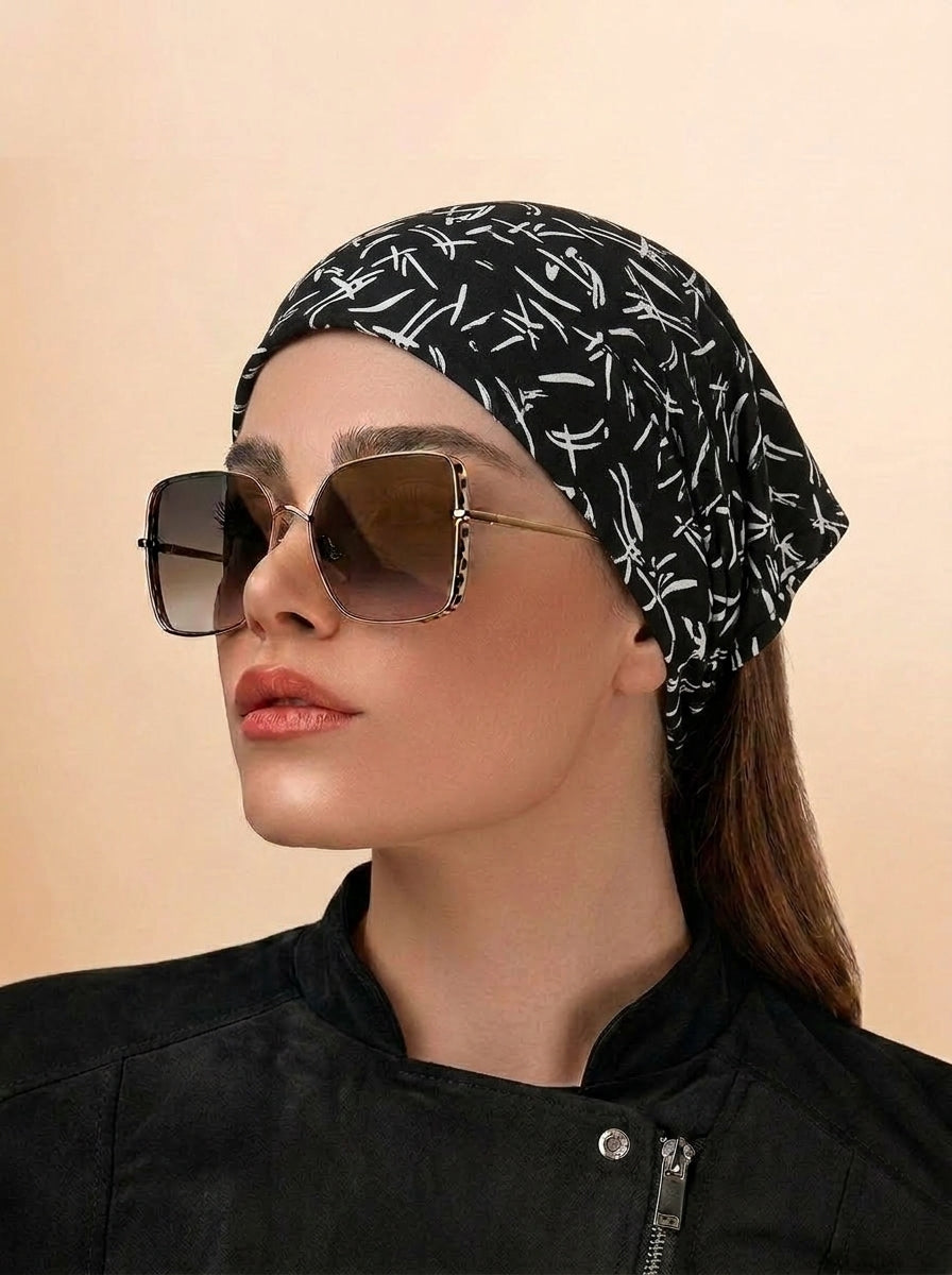 Black Abstract Hair Bandana Headband – Elastic Hair Wrap Kerchief