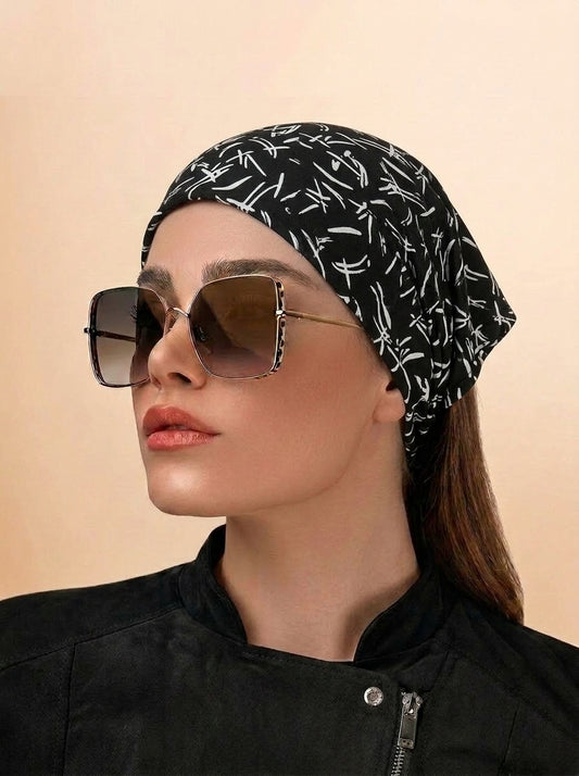 Black Abstract Hair Bandana Headband – Elastic Hair Wrap Kerchief