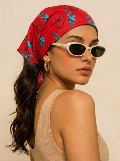 Bold Red Calvin Klein Style Hair Bandana Headband – Elastic Hair Wrap Kerchief