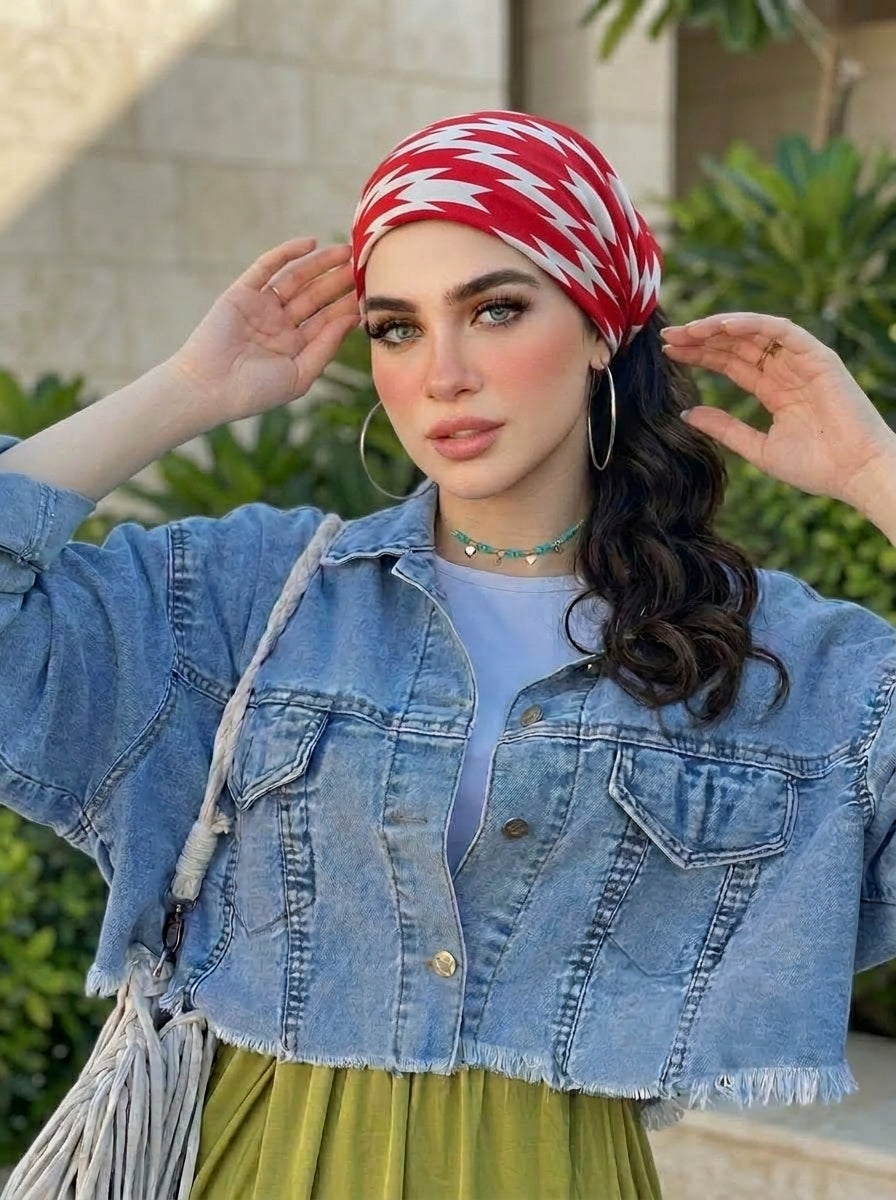 Zigzag Red Chevron Hair Bandana Headband – Stretch Hair Wrap Kerchief