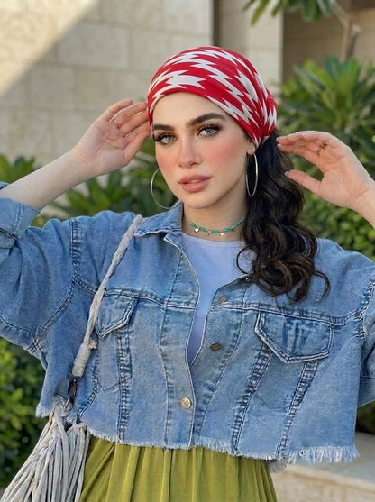 Zigzag Red Chevron Hair Bandana Headband – Stretch Hair Wrap Kerchief