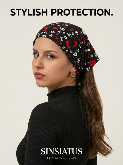 Black & Red Numeric Print Elastic Bandana Wrap | Stylish Anti-Frizz Hair Cover