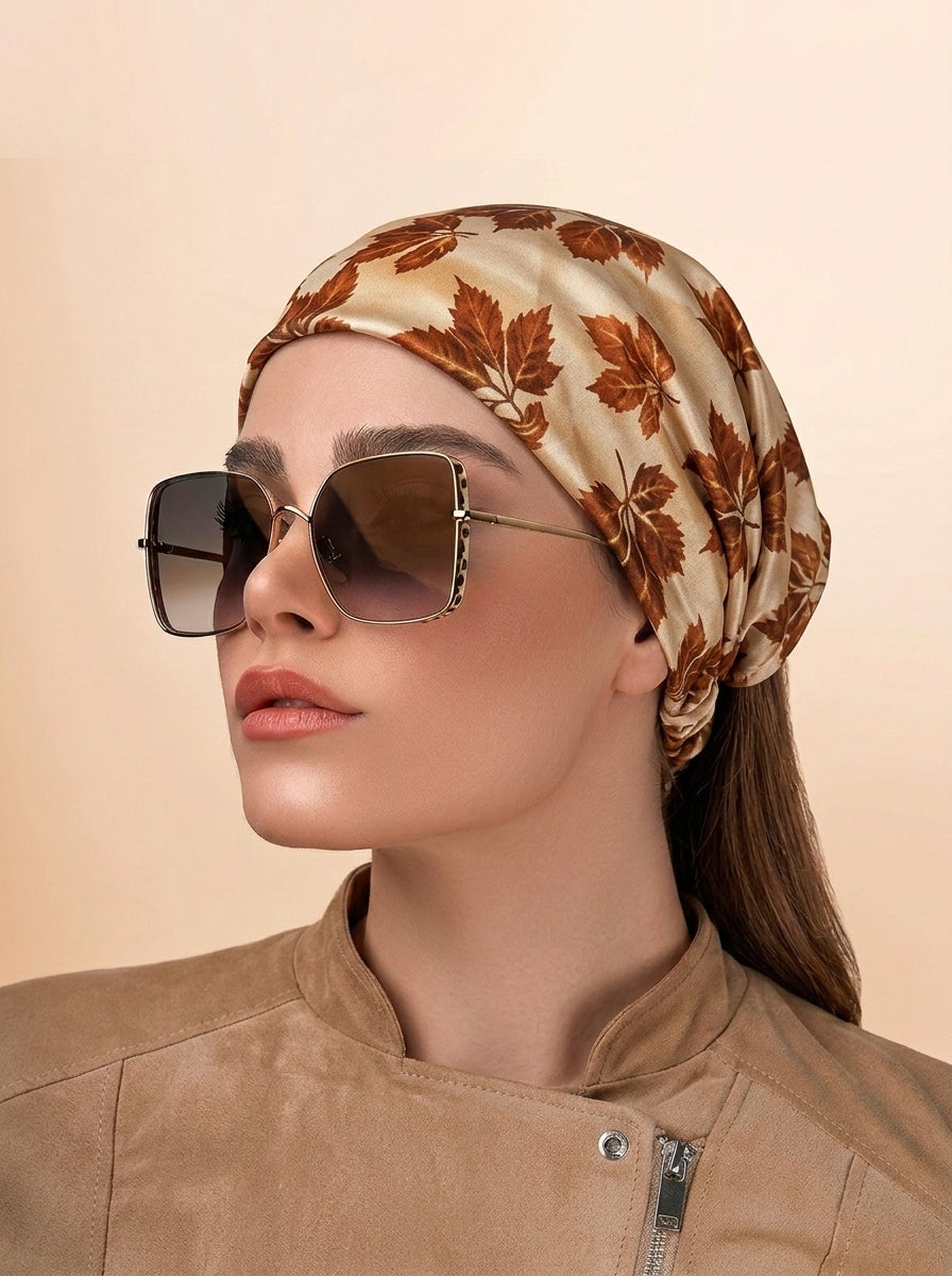 Vintage Brown Elastic Hair Bandana – Boho Elastic Headband & Head Wrap