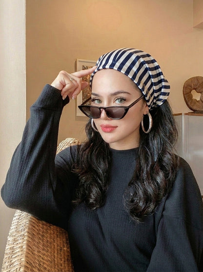 French Striped Hair Bandana Headband – Elastic Silk Satin Hair Wrap Kerchief