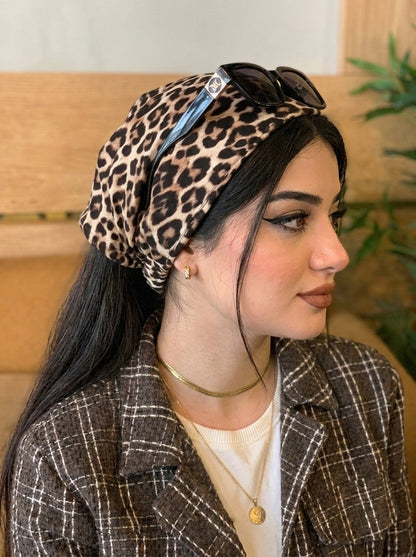Leopard Print Hair Bandana Headband – Elastic Hair Wrap Kerchief