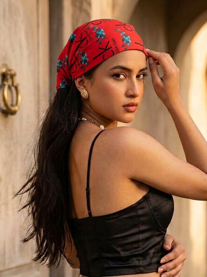 Bold Red Calvin Klein Style Hair Bandana Headband – Elastic Hair Wrap Kerchief