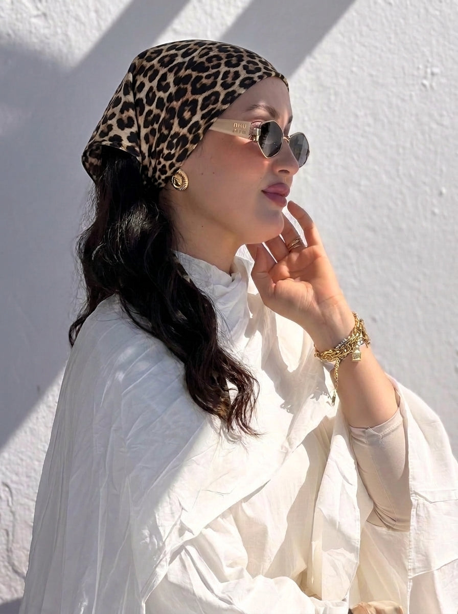 Leopard Print Hair Bandana Headband – Elastic Hair Wrap Kerchief