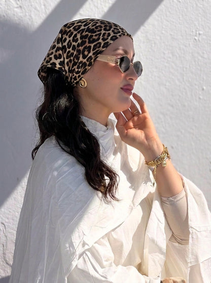 Leopard Print Hair Bandana Headband – Elastic Hair Wrap Kerchief