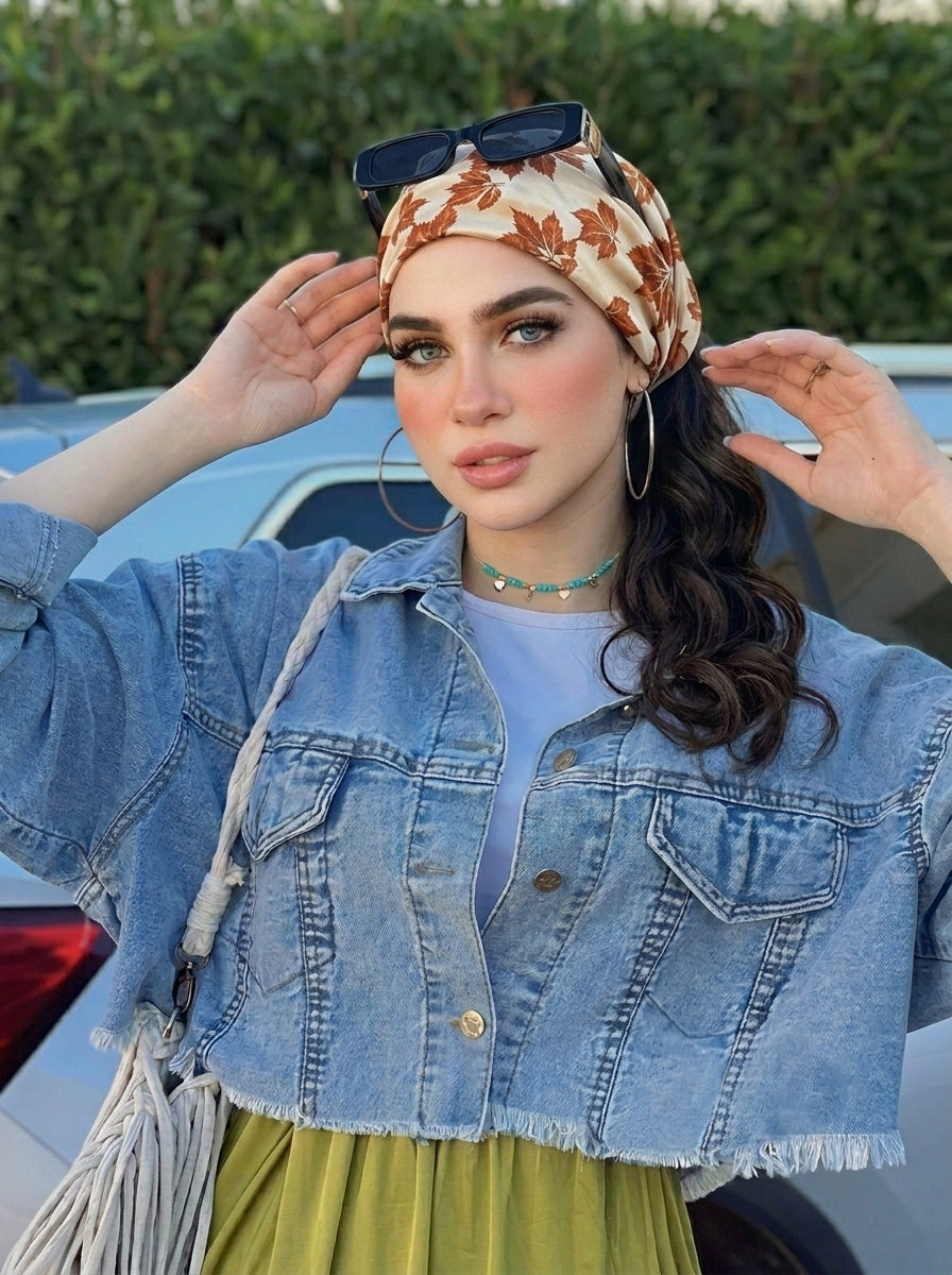 Vintage Brown Elastic Hair Bandana – Boho Elastic Headband & Head Wrap