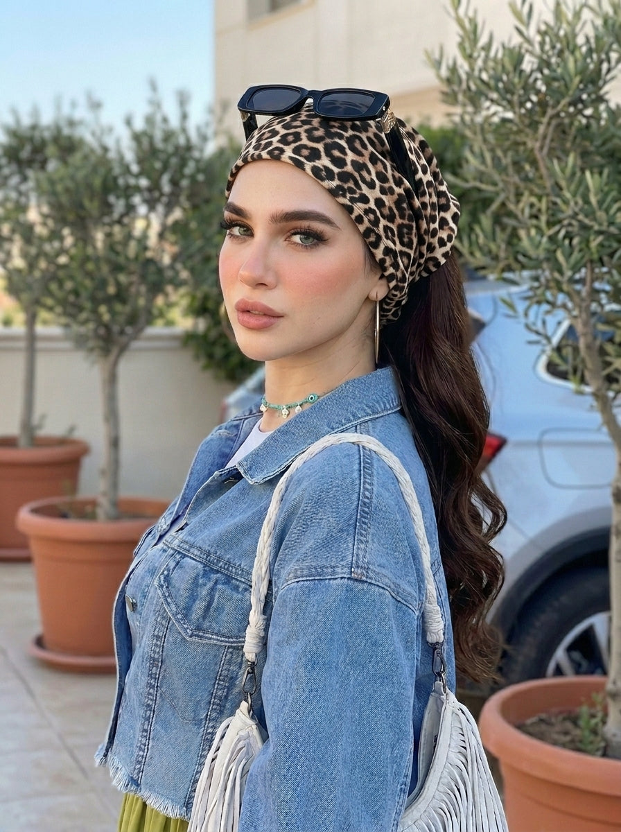 Leopard Print Hair Bandana Headband – Elastic Hair Wrap Kerchief