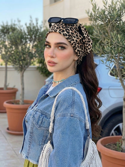 Leopard Print Hair Bandana Headband – Elastic Hair Wrap Kerchief