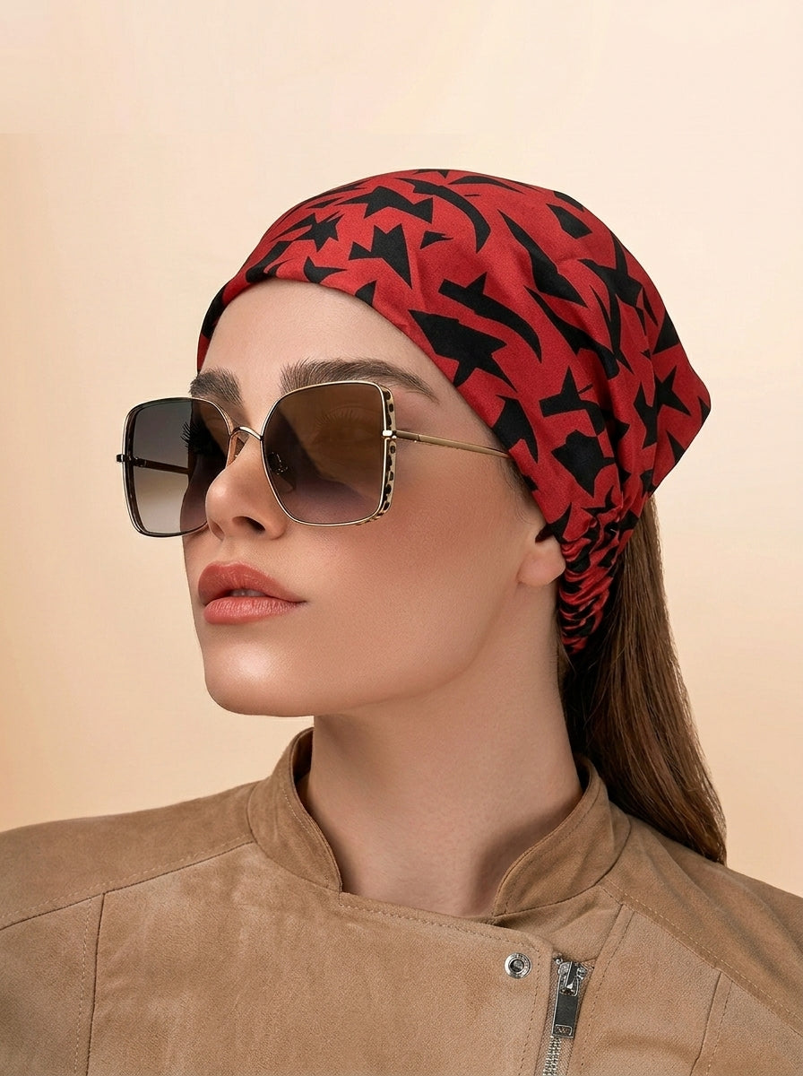 Girl's Red & Black Camo Elastic Hair Bandana & Boho Head Wrap
