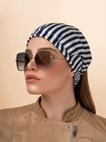French Striped Hair Bandana Headband – Elastic Silk Satin Hair Wrap Kerchief