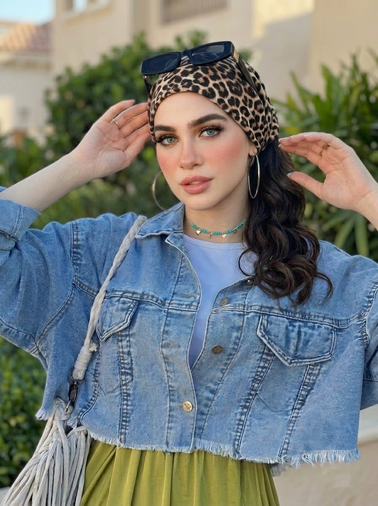 Leopard Print Hair Bandana Headband – Elastic Hair Wrap Kerchief