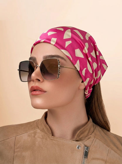 Vibrant Pink Mosaic Hair Bandana Headband – Elastic Hair Wrap Kerchief