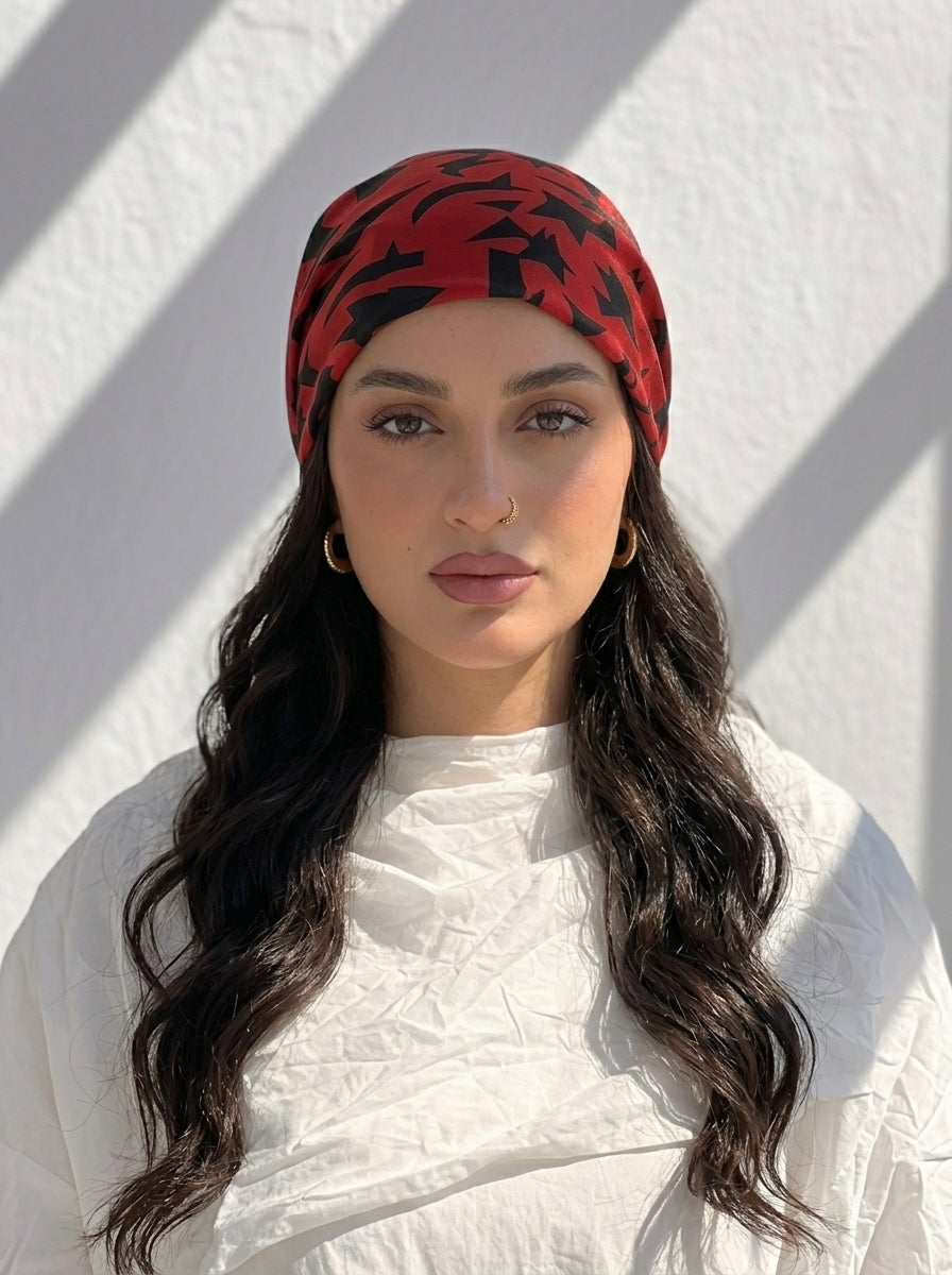 Girl's Red & Black Camo Elastic Hair Bandana & Boho Head Wrap