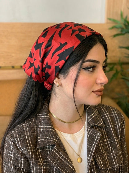 Girl's Red & Black Camo Elastic Hair Bandana & Boho Head Wrap
