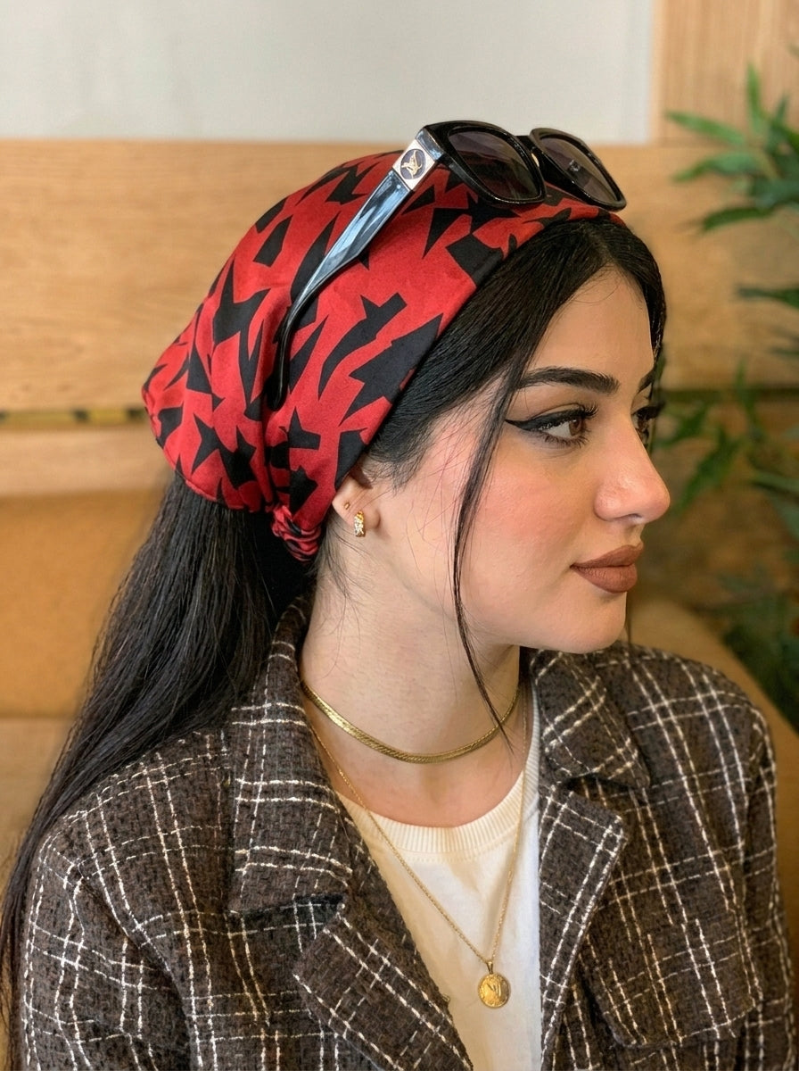 Girl's Red & Black Camo Elastic Hair Bandana & Boho Head Wrap