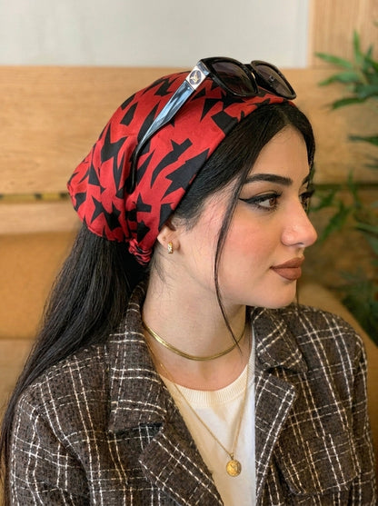 Girl's Red & Black Camo Elastic Hair Bandana & Boho Head Wrap