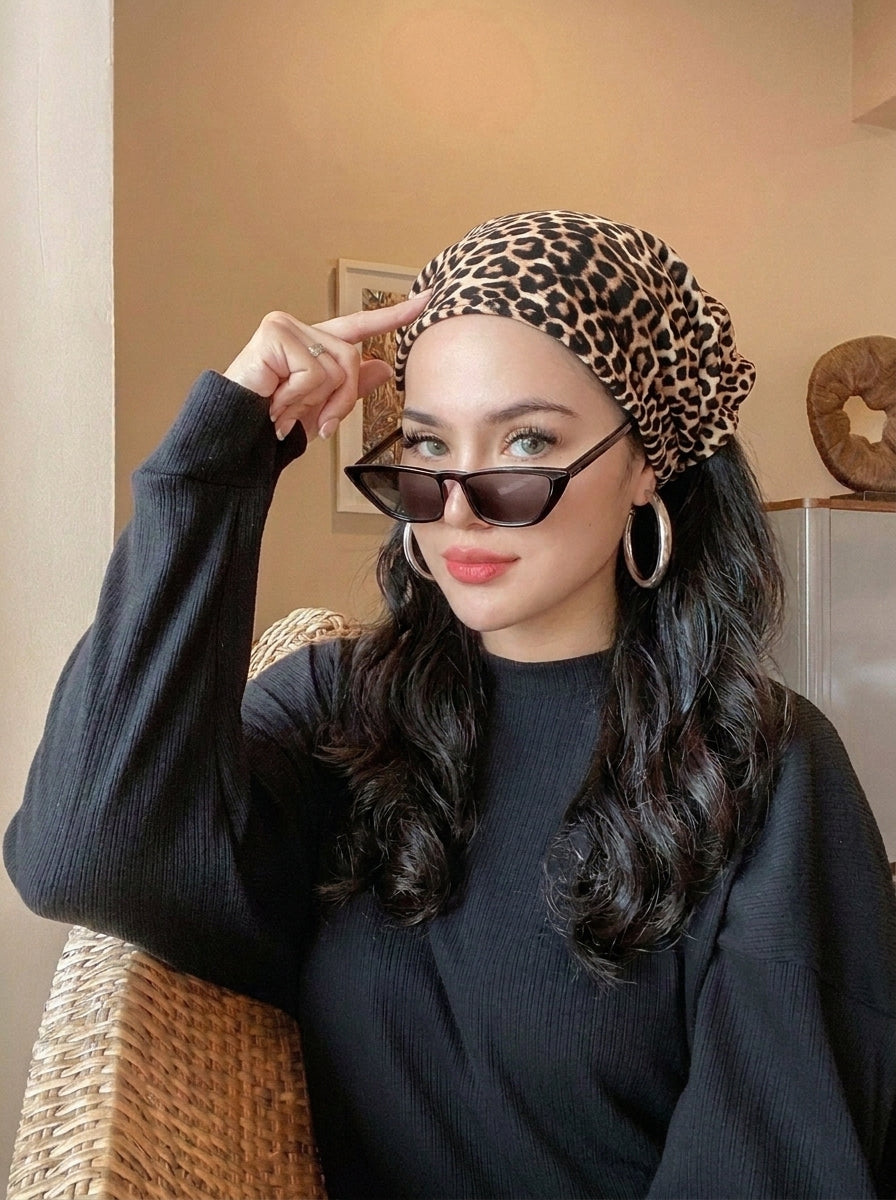 Leopard Print Hair Bandana Headband – Elastic Hair Wrap Kerchief