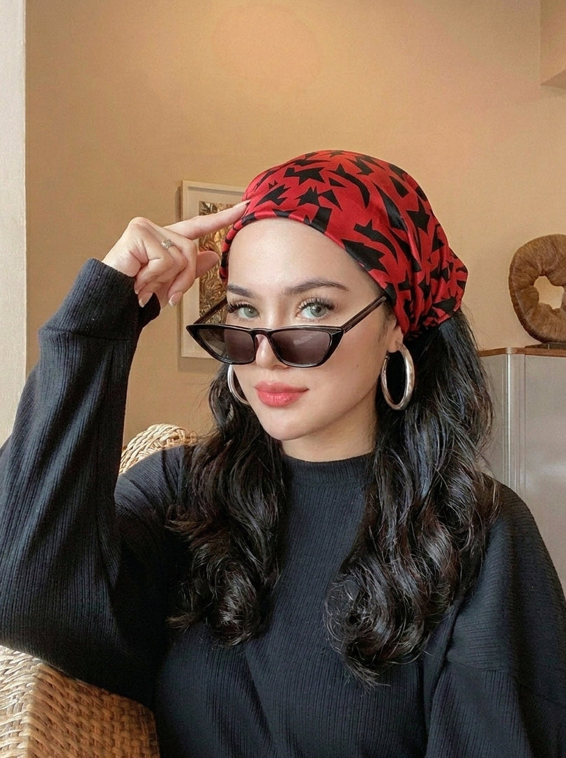 Girl's Red & Black Camo Elastic Hair Bandana & Boho Head Wrap