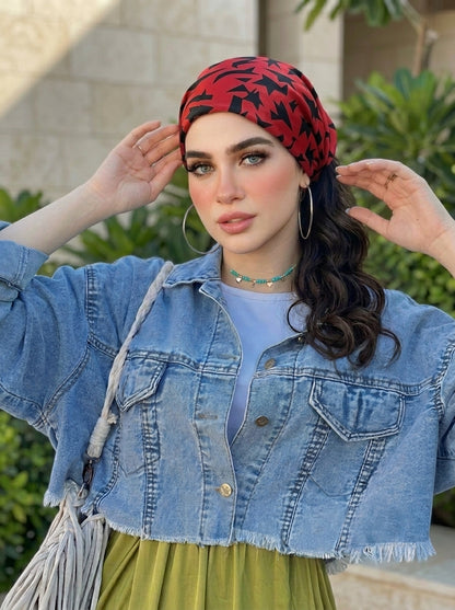 Girl's Red & Black Camo Elastic Hair Bandana & Boho Head Wrap