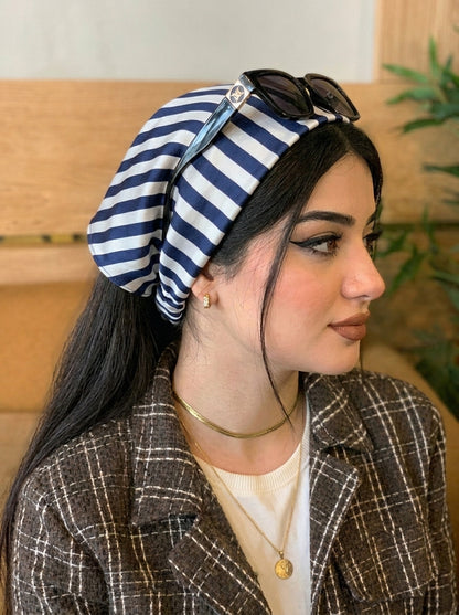 French Striped Hair Bandana Headband – Elastic Silk Satin Hair Wrap Kerchief