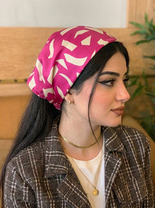 Vibrant Pink Mosaic Hair Bandana Headband – Elastic Hair Wrap Kerchief