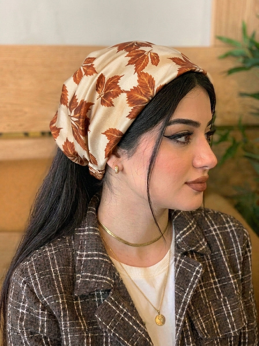 Vintage Brown Elastic Hair Bandana – Boho Elastic Headband & Head Wrap