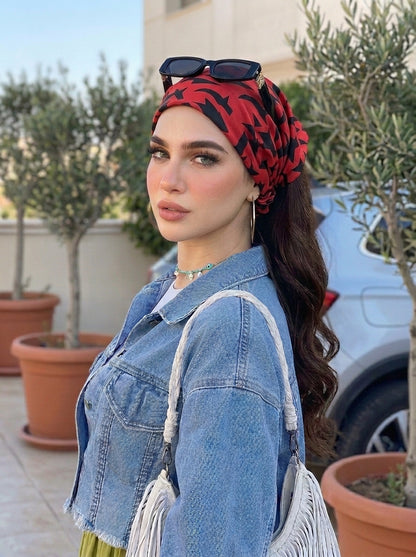 Girl's Red & Black Camo Elastic Hair Bandana & Boho Head Wrap