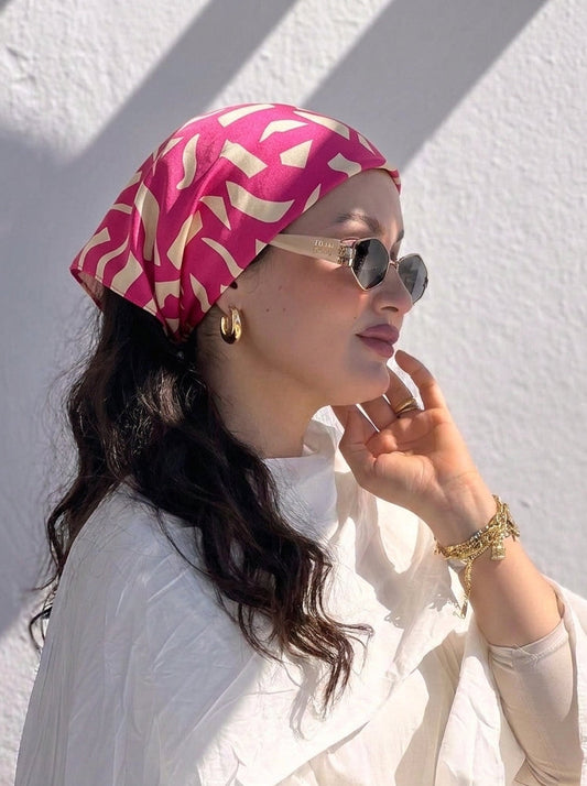 Vibrant Pink Mosaic Hair Bandana Headband – Elastic Hair Wrap Kerchief
